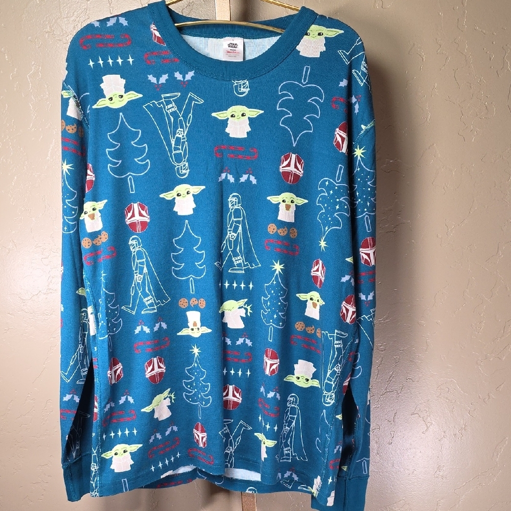 Hanna Andersson Star Wars Grogu 100% Organic Cotton Pajama Top Blue Teal Holiday